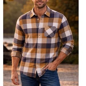 NWT Quicksilver mustard tan purple Motherfly Long Sleeve Flannel